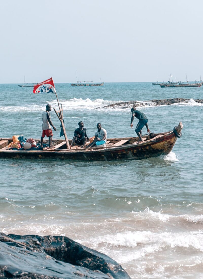 people on brown boat